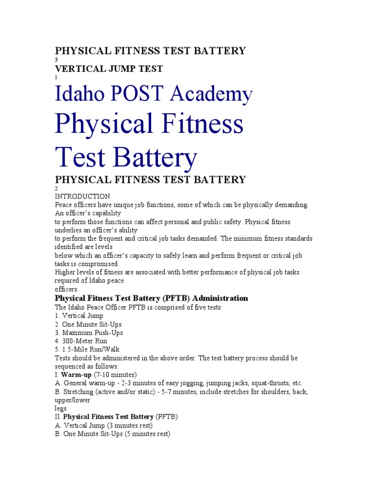 Idaho Peace Officer Fitness Test Battery | PDF | Physical Exercise ...