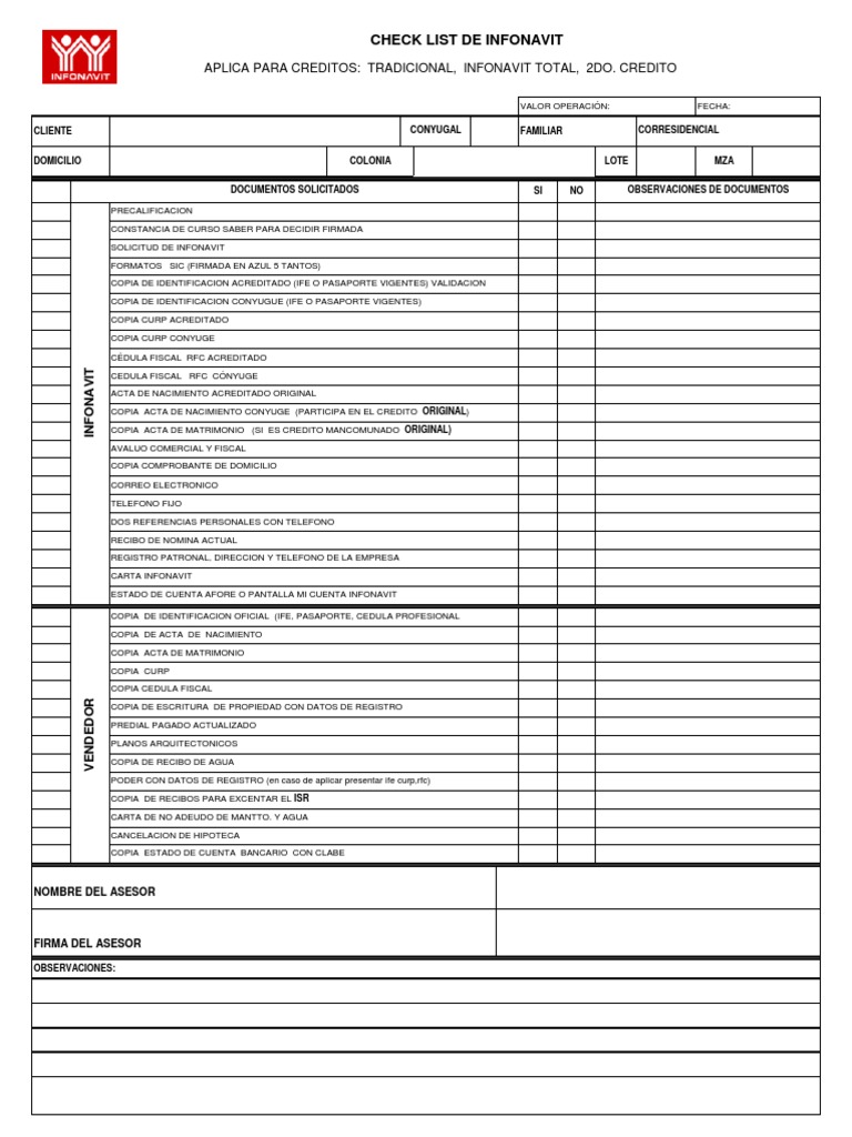 Check list infonavit pdf certificado de nacimiento