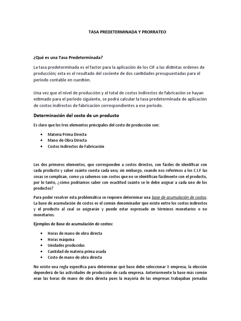 Tasa Predeterminada en Costos Indirectos | PDF | Presupuesto | Costo