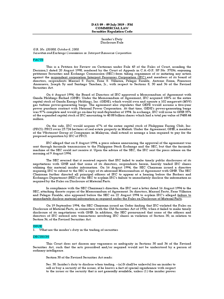 09 July PM Commerical Law | PDF | Securities Act Of 1933 | U.S ...
