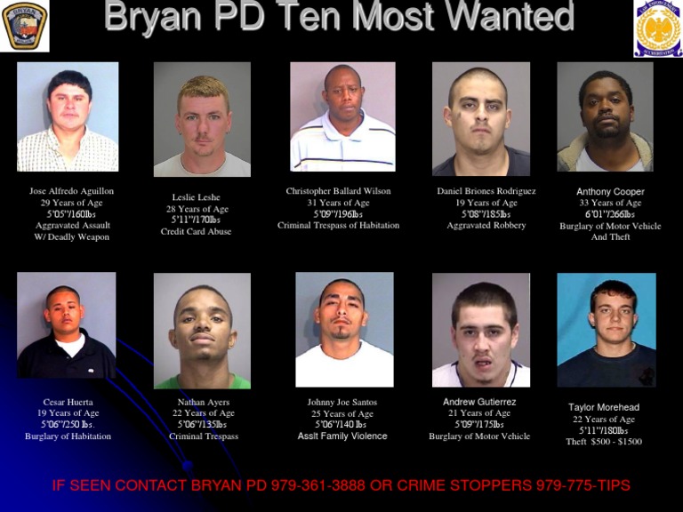 Bryan PD Most Wanted List | PDF | Burglary | Criminology