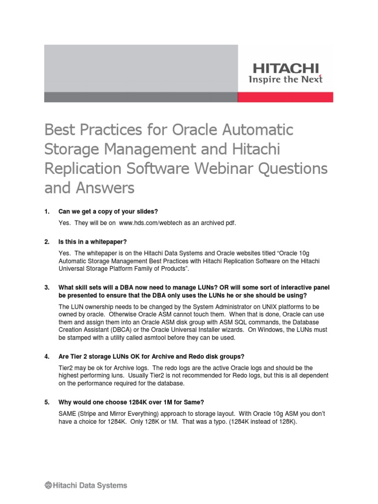 Best Practices For Oracle ASM and Hitachi Replication | PDF | Oracle ...