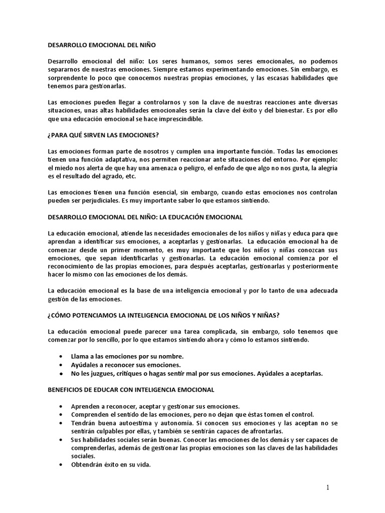 Actividades Emocionales para Niños | PDF | Las emociones | Inteligencia ...