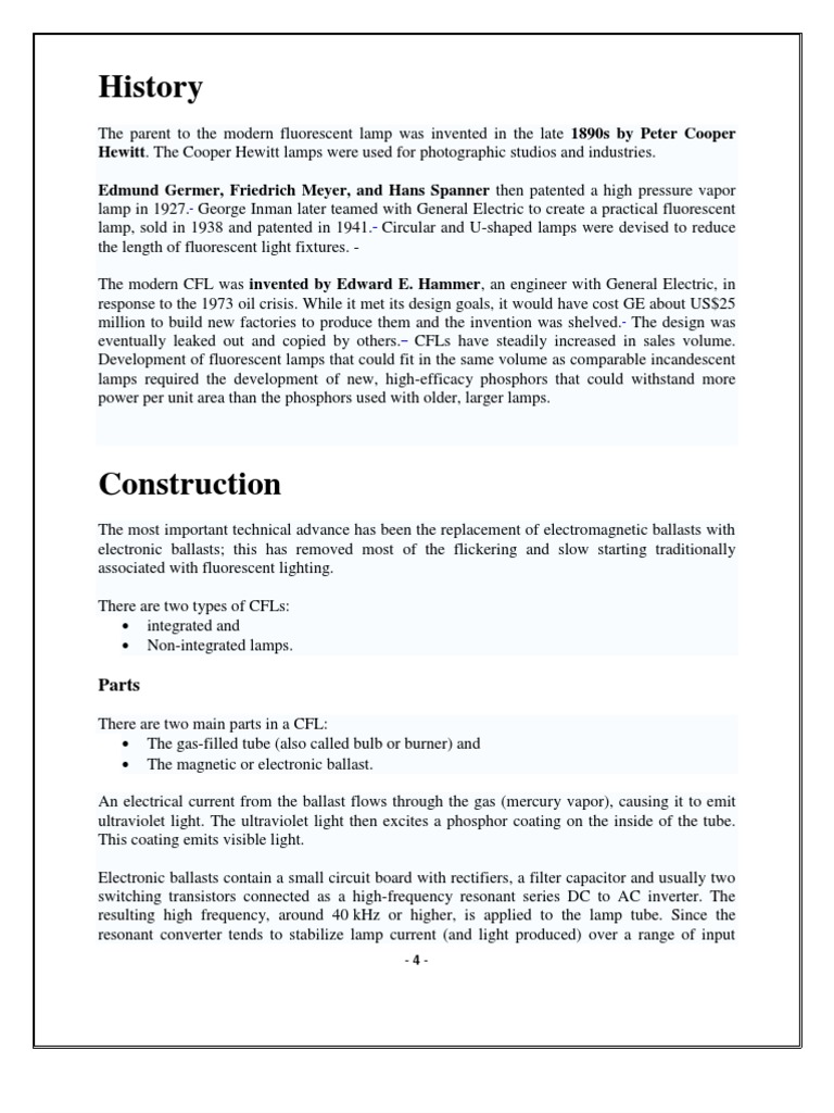 CFL Construction and Working Explained | PDF | Compact Fluorescent Lamp ...