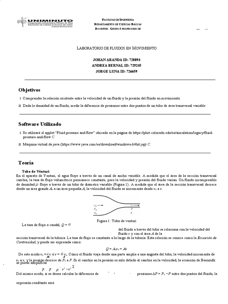 Relación entre Velocidad y Presión en Fluidos | PDF | Fases de la ...