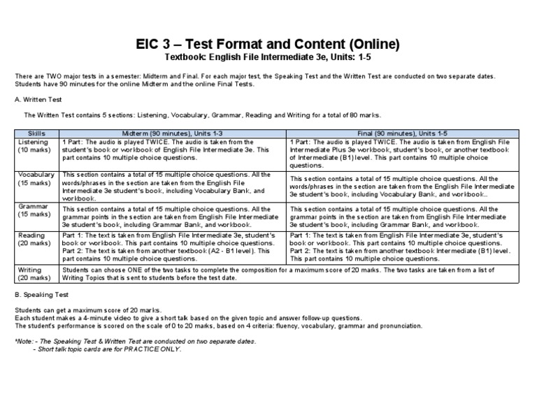 Eic 3 test format and content online pdf multiple choice 