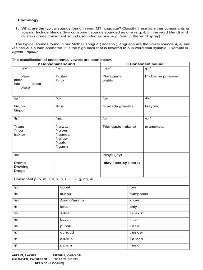 Components of Language. Learning Activity 2 PDF Consonant Adverb