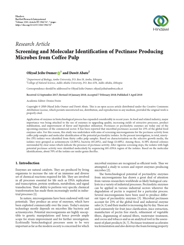 Research Article Screening and Molecular Identification of Pectinase