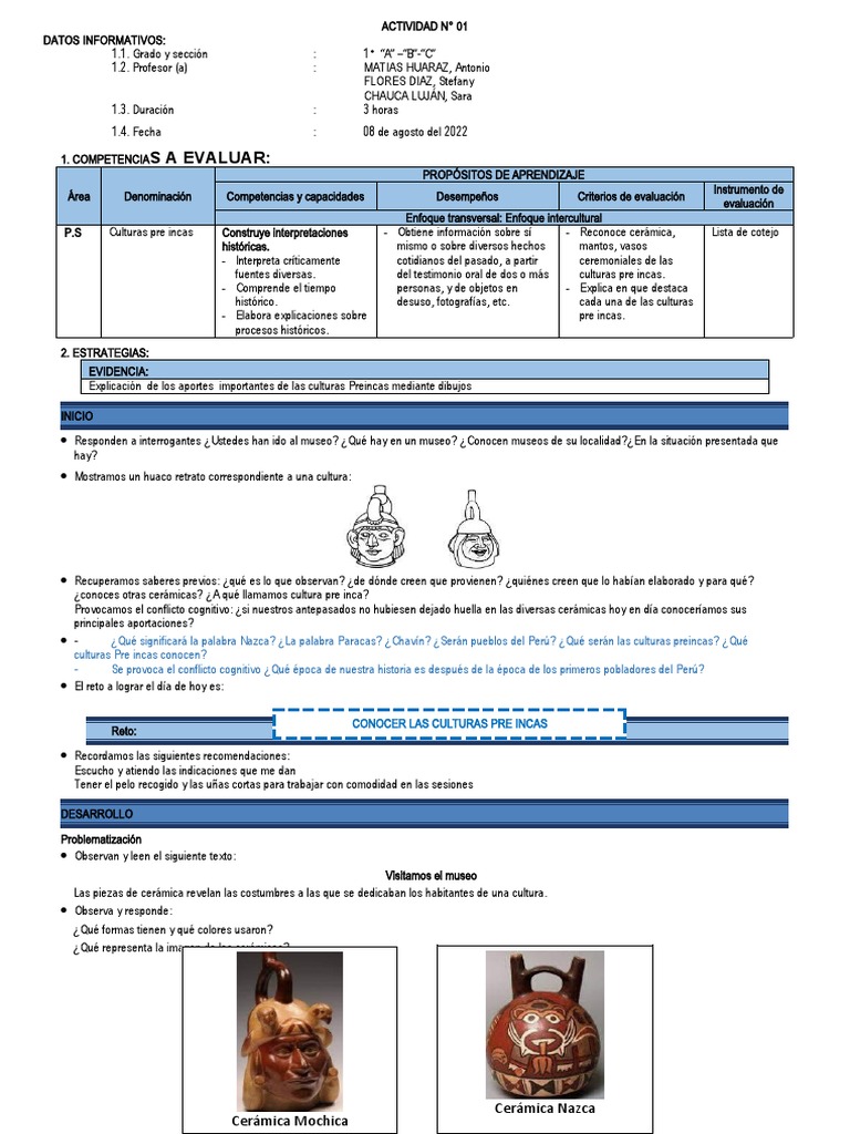 Actividad N°1 - Personal Social - 08 de Agosto | PDF | Imperio Inca | Andes