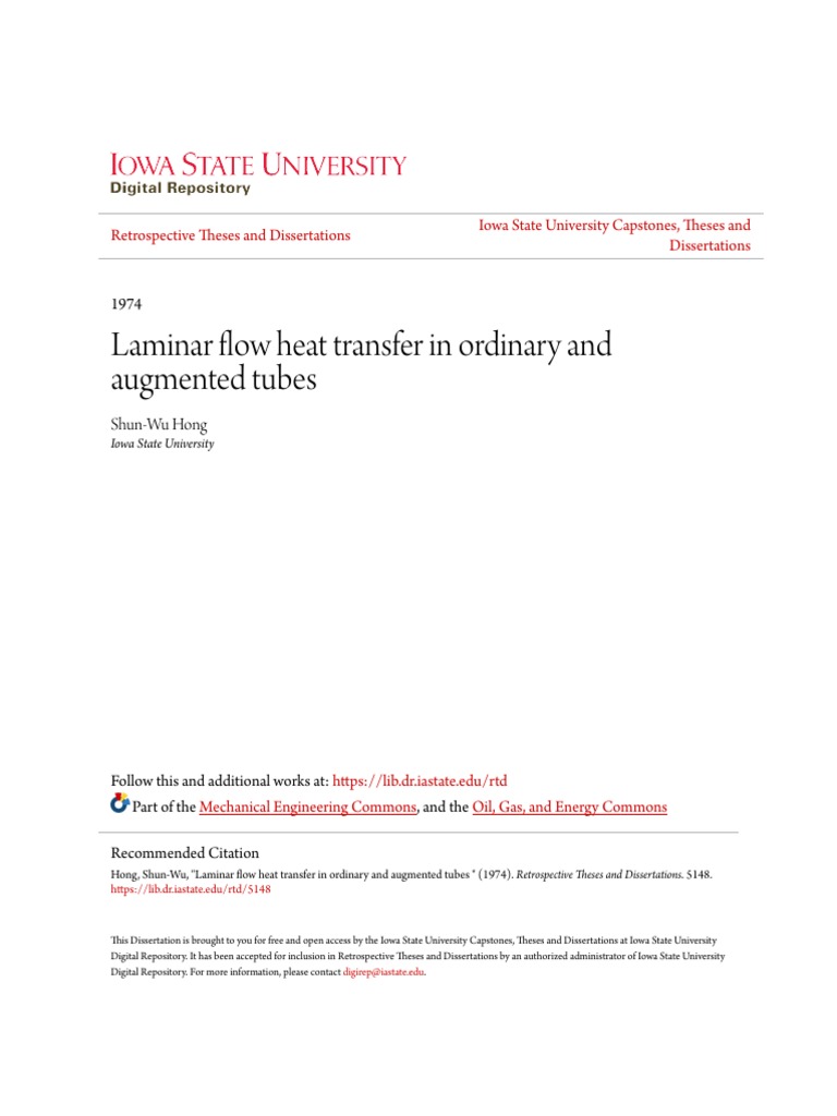 Laminar Flow Heat Transfer in Ordinary and Augmented Tubes | PDF | Heat ...