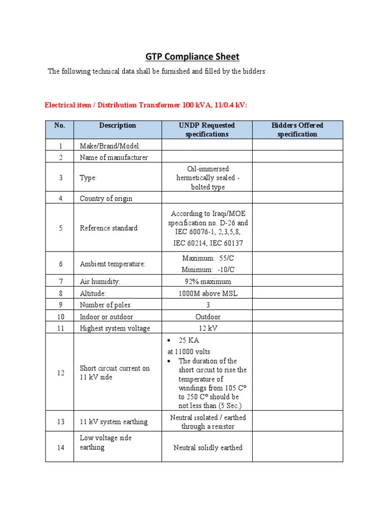 GTP Compliance for Electrical Equipment | PDF | Transformer | Insulator ...