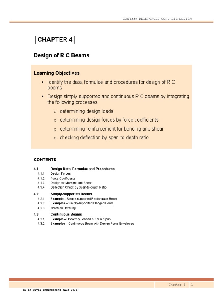 RC Beam Design Procedures and Examples | PDF | Beam (Structure) | Bending