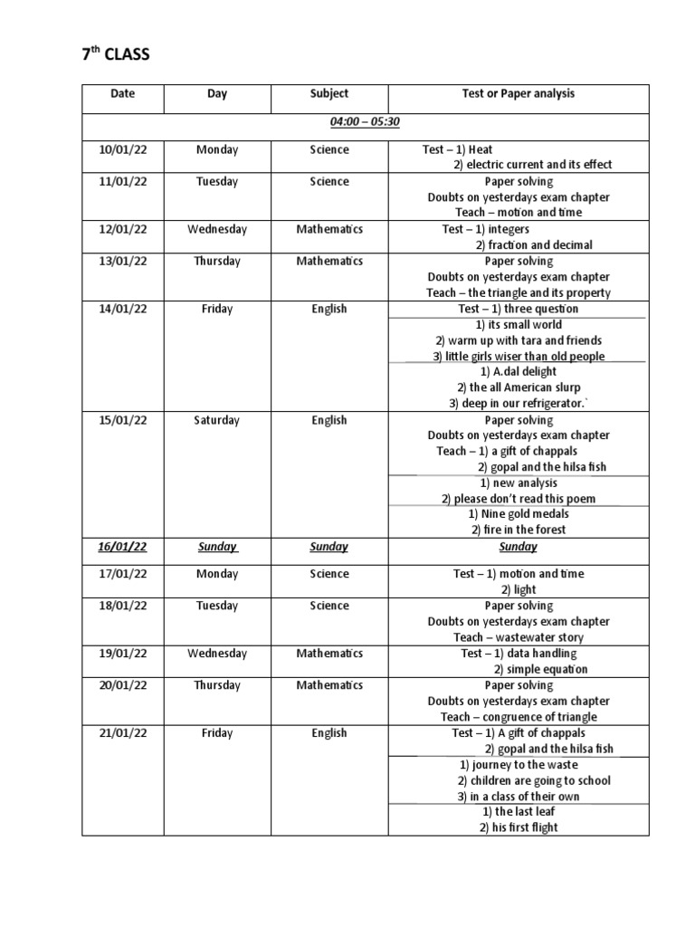 7th timetable | PDF | Mathematics