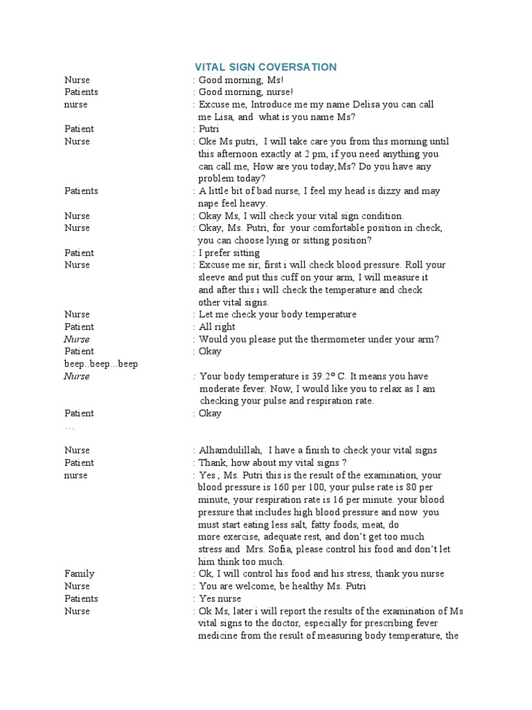 Vital Sign Coversation | PDF | Nursing | Health Sciences