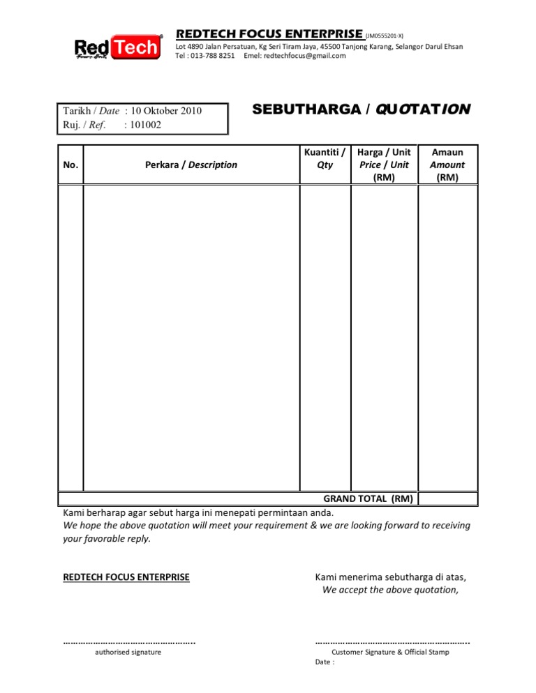 Contoh Surat Rasmi Sebut Harga Insuran