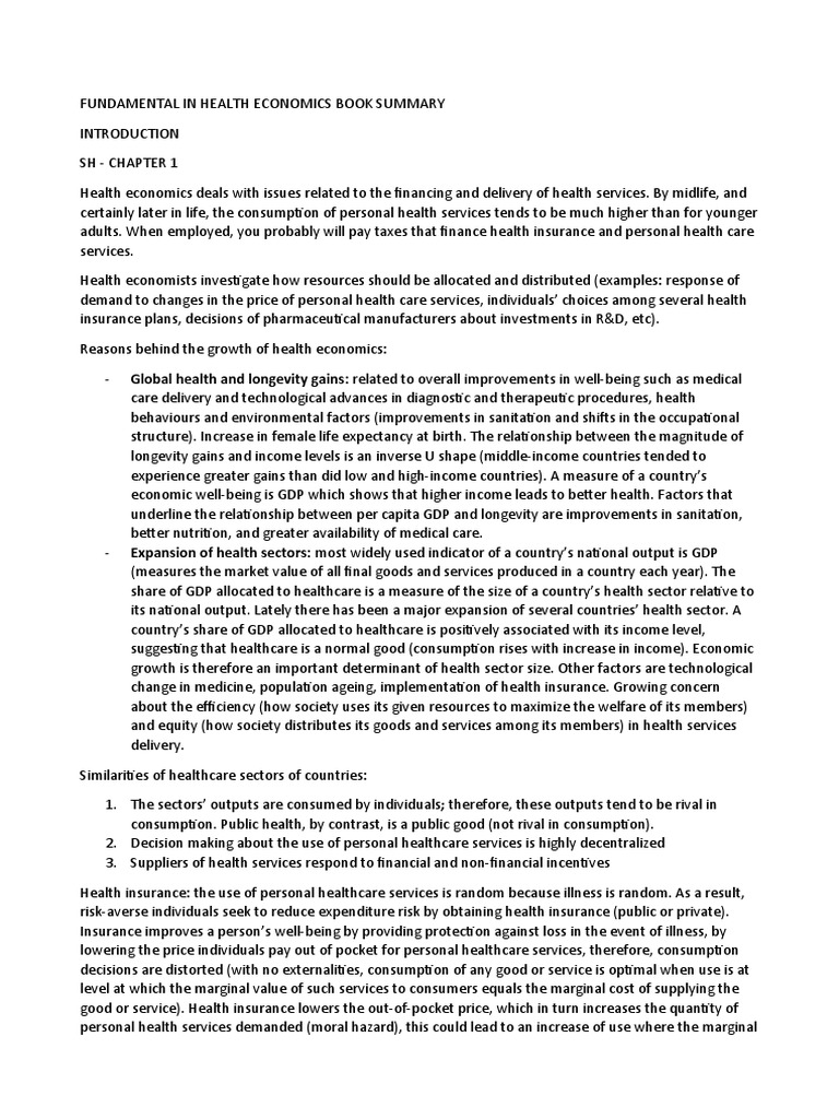FUNDAMENTAL IN HEALTH ECONOMICS BOOK SUMMARY PDF Economics Health Economics