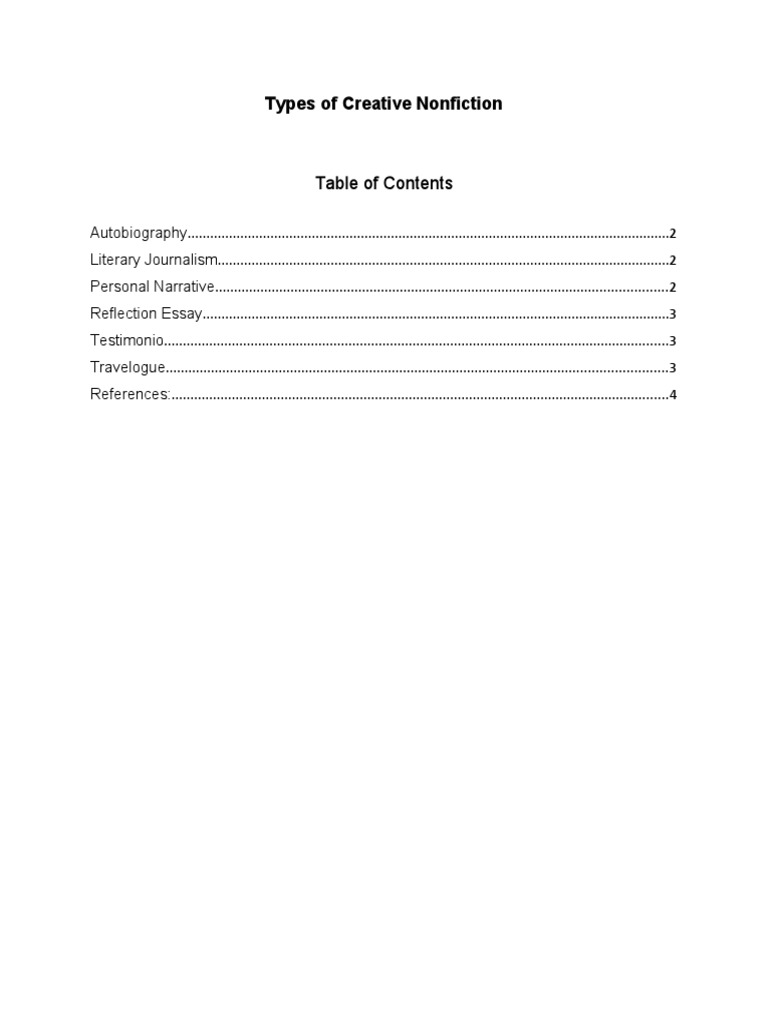 Types of Creative Nonfiction PDF Creative Nonfiction Essays