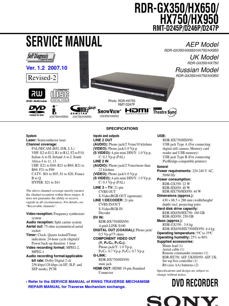 RDR-GX350 HX650 HX750 HX950 - Service - Manual | PDF | Dvd | Compact Disc