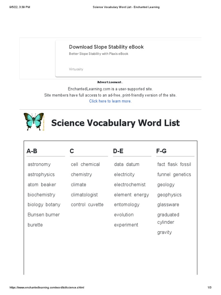 Science Vocabulary Word List - Enchanted Learning | PDF | Science