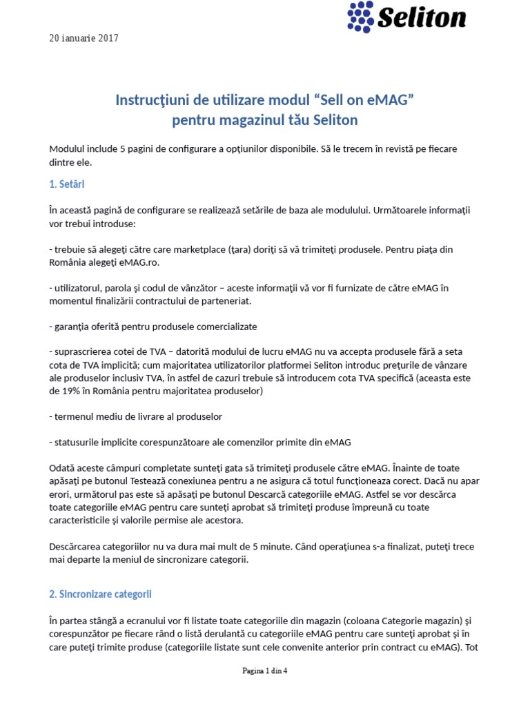 Seliton Sell On eMAG Tutorial RO | PDF