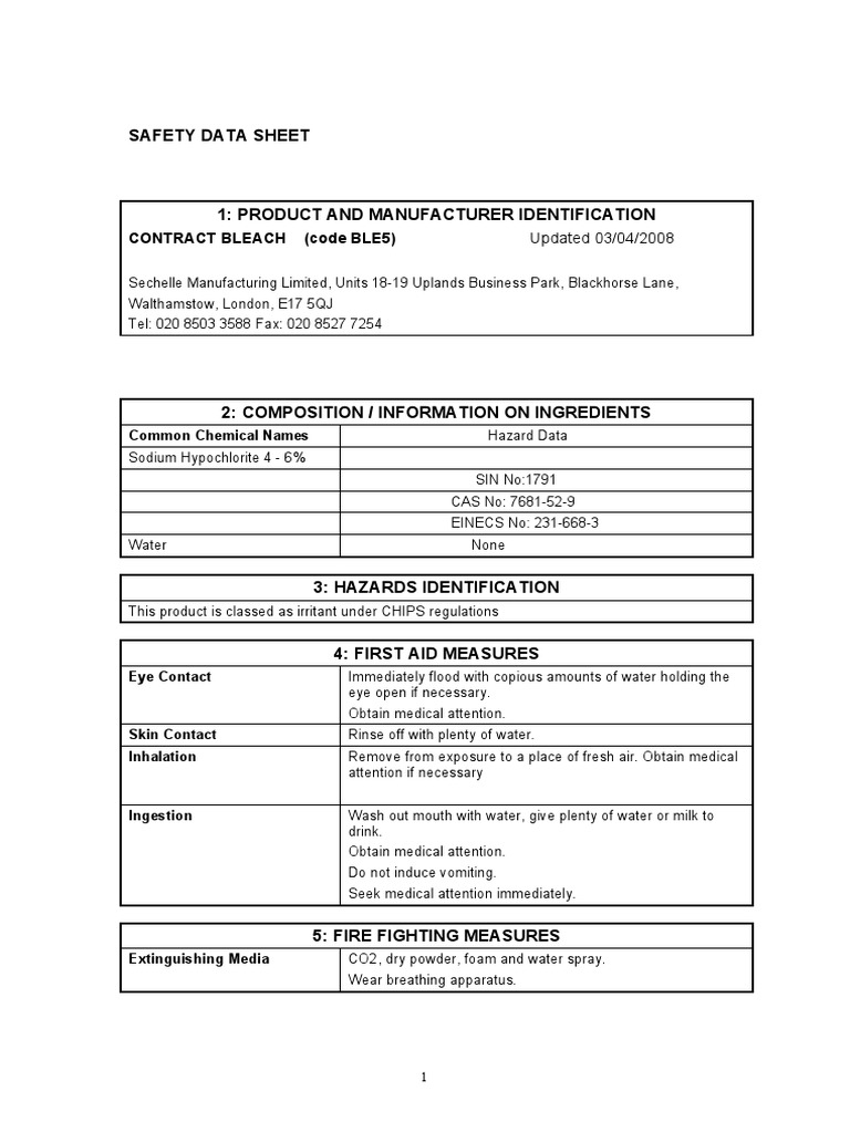 20160419100440contract Bleach MSDS PDF Chlorine Bleach