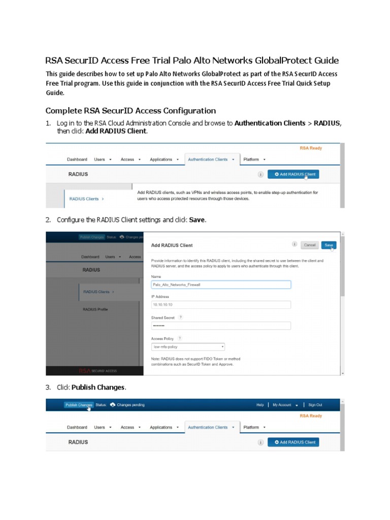 RSA SecurID Access Free Trial PAN GlobalProtect | PDF