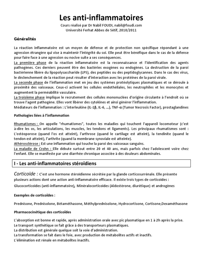 Les Anti Inflammatoires Cours Complet – EQYH