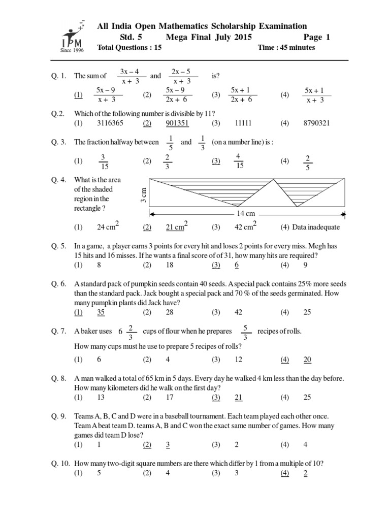 IPM Mega Final 5th 2015 | PDF | Mathematics | Elementary Mathematics