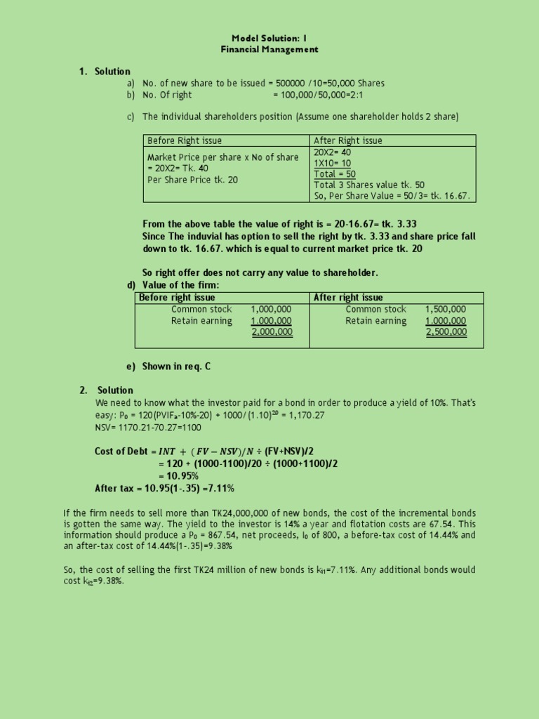 Model Solution: 1 Financial Management | PDF | Cost Of Capital | Stocks