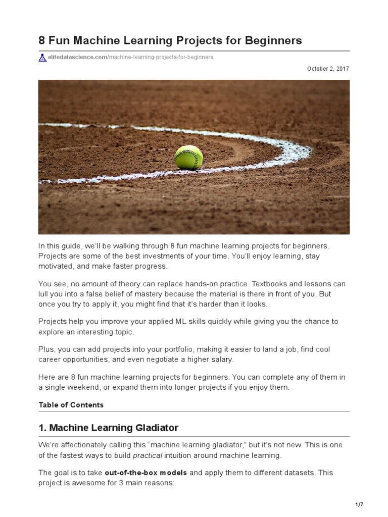 Fun Machine Learning Projects For Beginners PDF Machine Learning