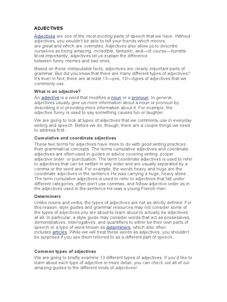 Understanding Adjectives and Their Types | PDF | Adjective | Adverb