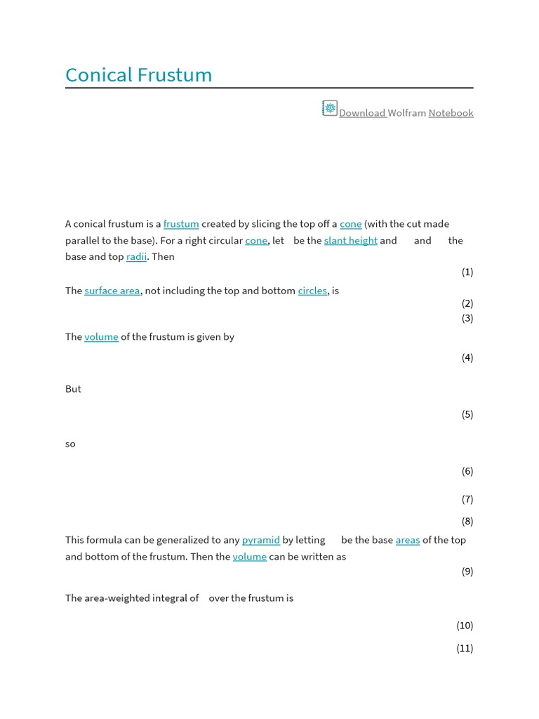 Truncated Hollow Cone Calculator Pdf Mathematical Objects