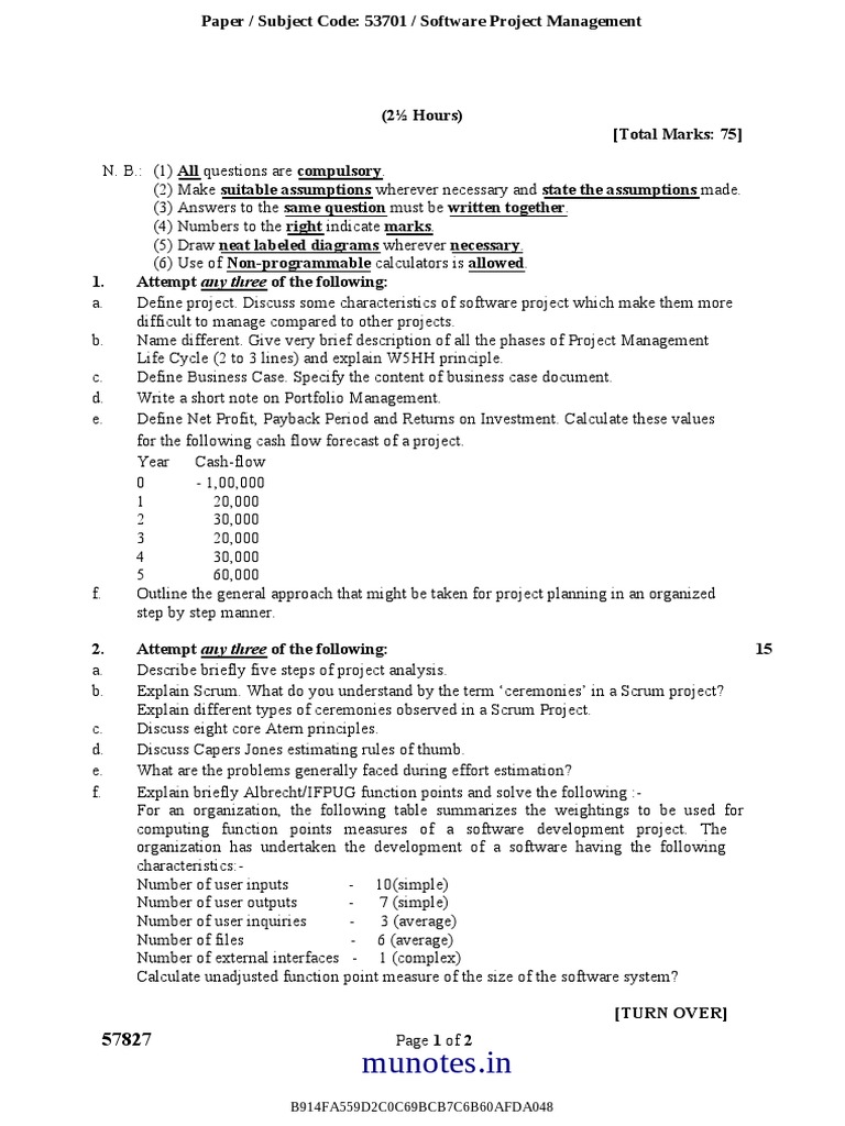 Software Project Management Exam Guide | PDF | Project Management | Risk