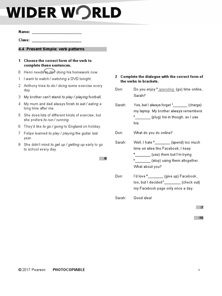 Wider World 2 Grammar Check U4 4 Group A | Download Free PDF | Language ...