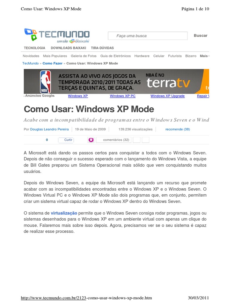 2123 Como Usar Windows XP Mode - HTM | PDF | Microsoft Windows.