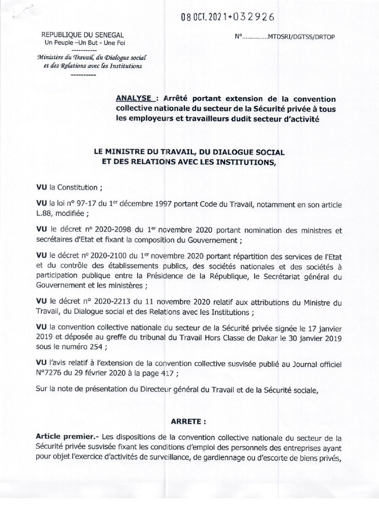 Convention Collective Nationale Du Secteur de La Securite Privee 1 | PDF