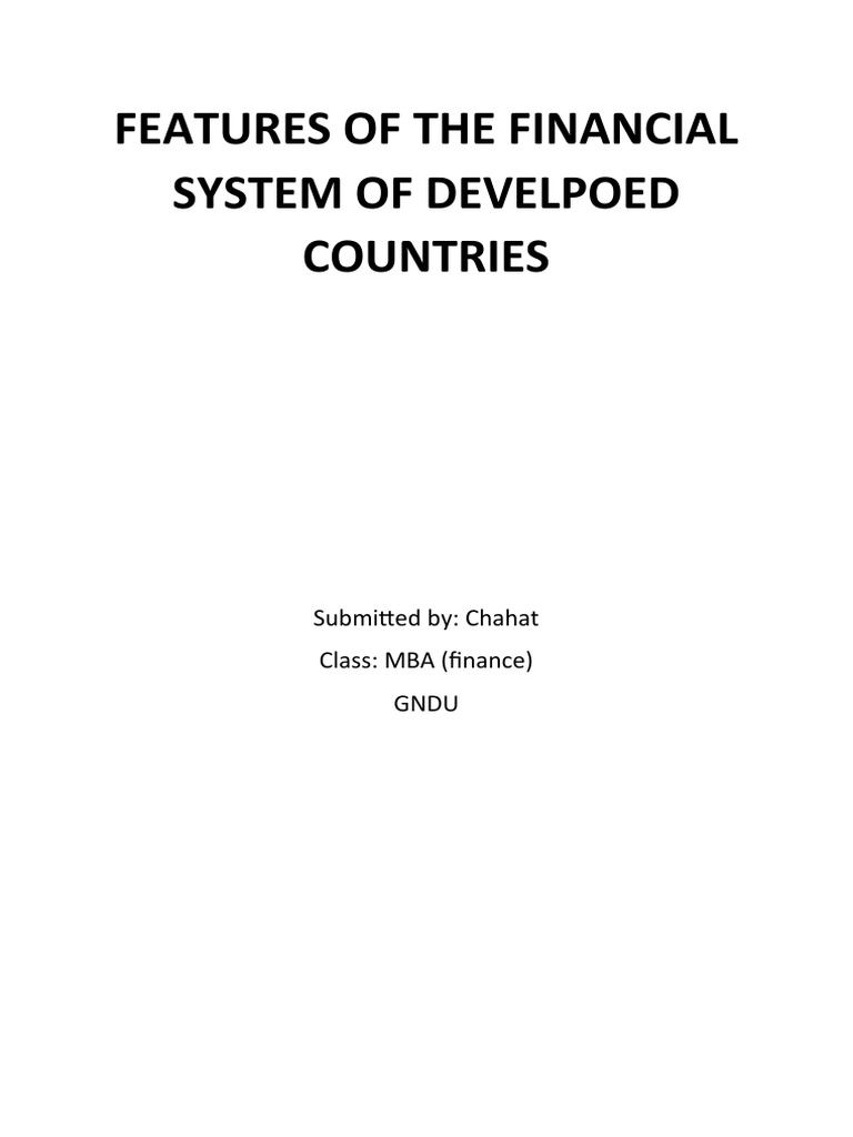 Features of The Financial System of Develpoed PDF Financial Markets