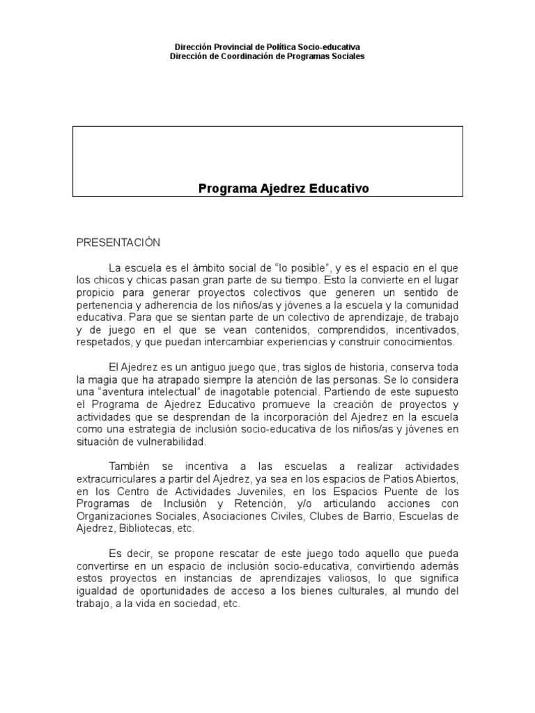 Ajedrez Educativo: Inclusión y Aprendizaje | PDF | Educación primaria ...