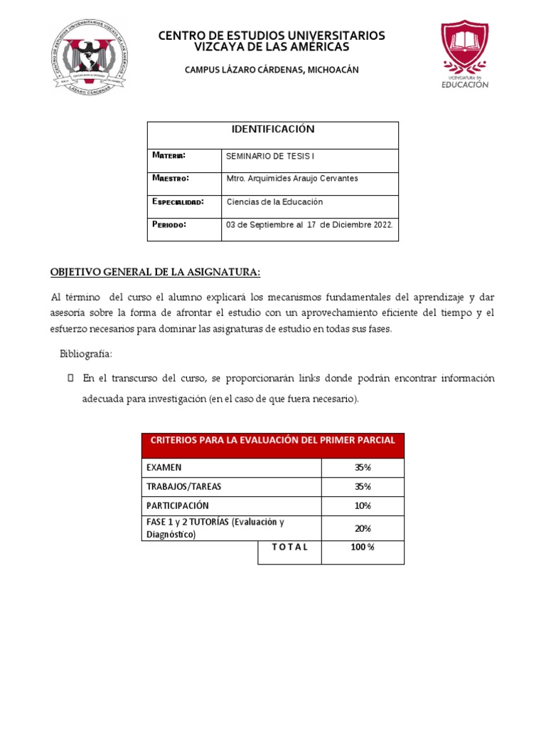 Seminario De Tesis Pdf Evaluación Prueba Evaluación