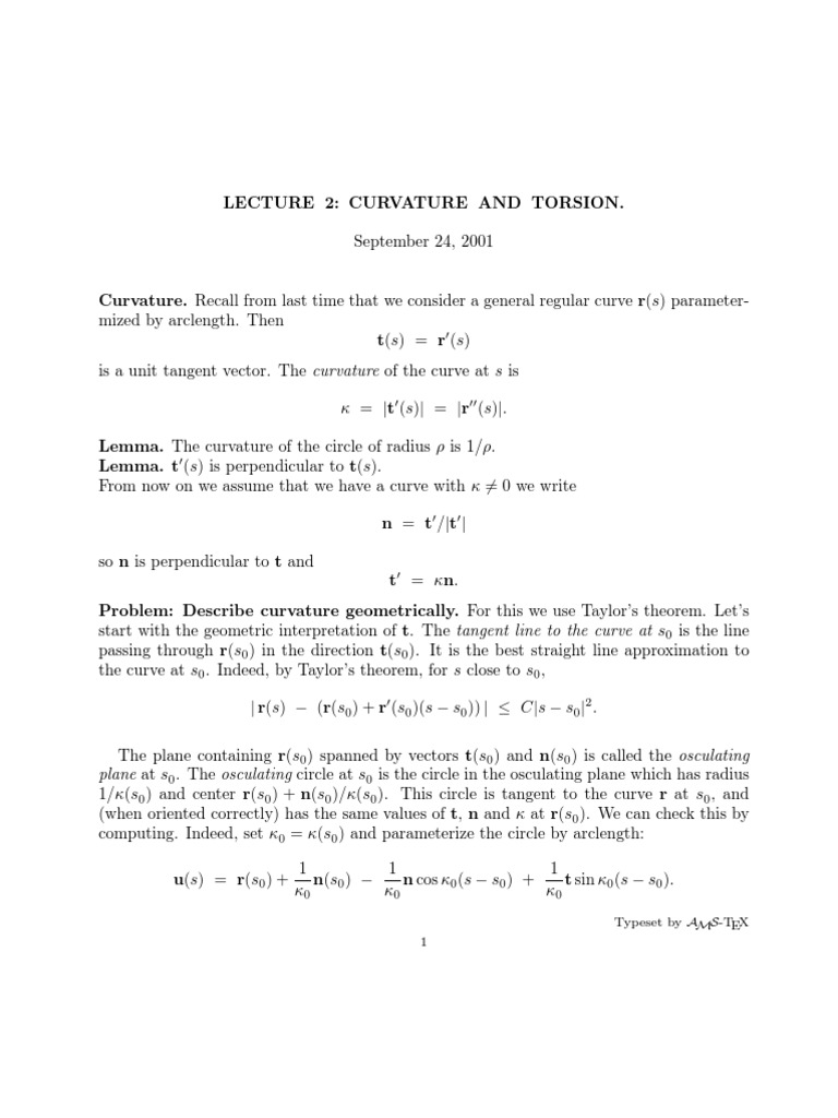 Typeset by AMS-TEX 1 | PDF | Curvature | Mathematical Concepts