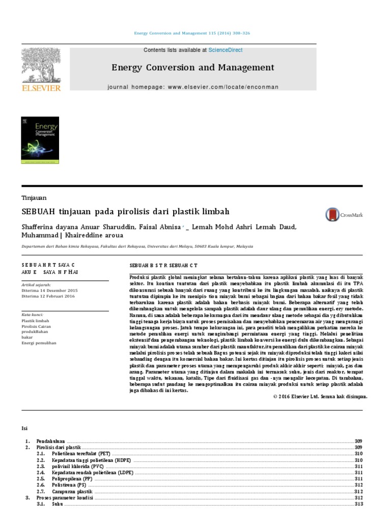 Jurnal A Review On Pyrolysis of Plastic Wastes | PDF