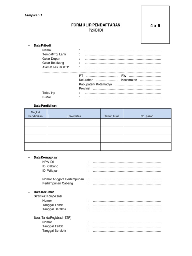 Formulir Pendaftaran P2KB IDI | PDF