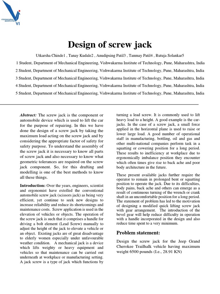 Screw Jack Design and Calculations | PDF | Screw | Machines