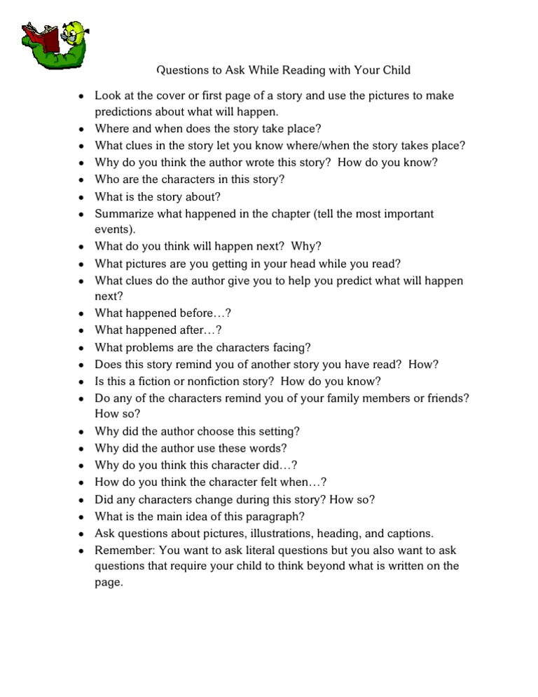 Questions to ask while reading with your child pdf