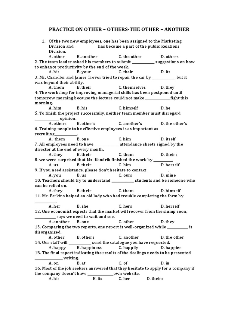 Grammar Practice: Other vs. Another | PDF | Business | Economies