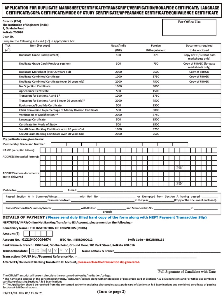 Duplicate Marksheet Certificate Transcript Form | PDF | Service ...