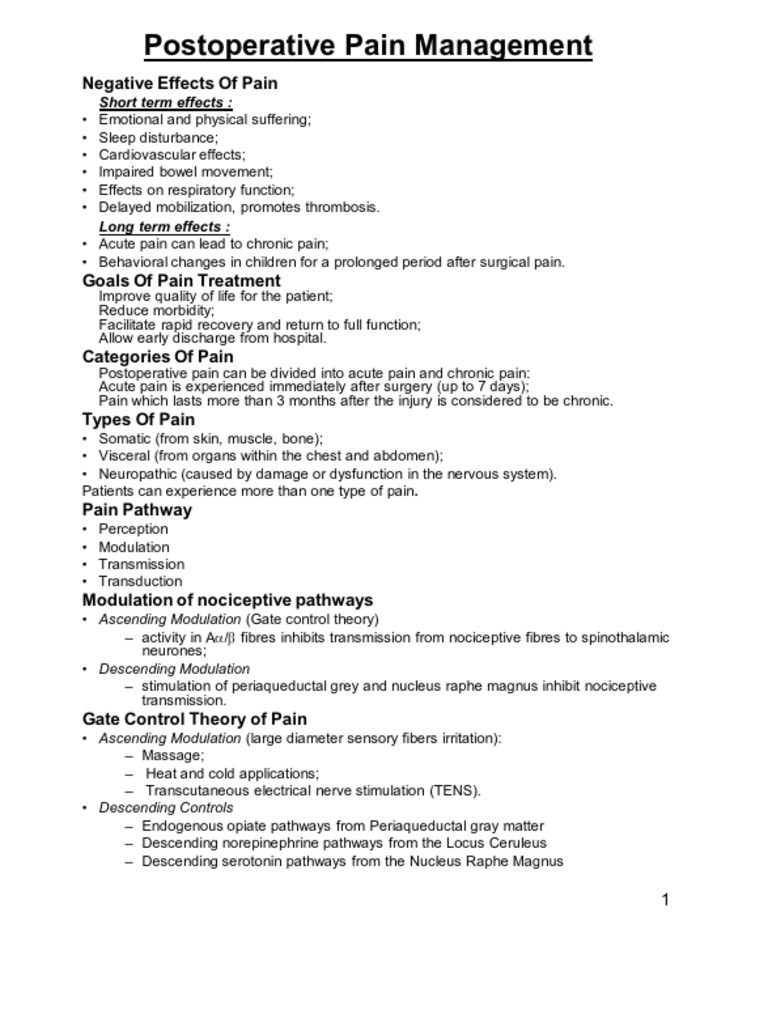 Postoperative Pain Management Doc 7648 | PDF