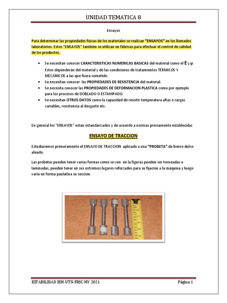 UT8 Tracción Ensayos | PDF | Deformación (ingeniería) | Estrés (Mecánica)