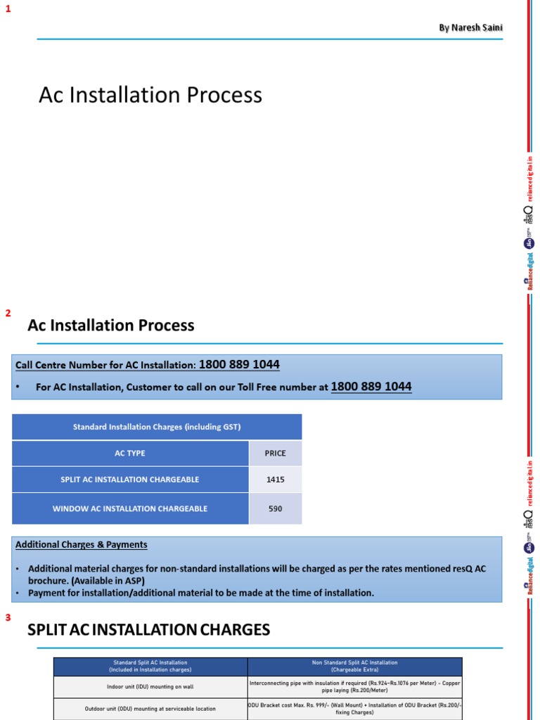 AC Installation Process PDF Pipe (Fluid Conveyance) Scaffolding