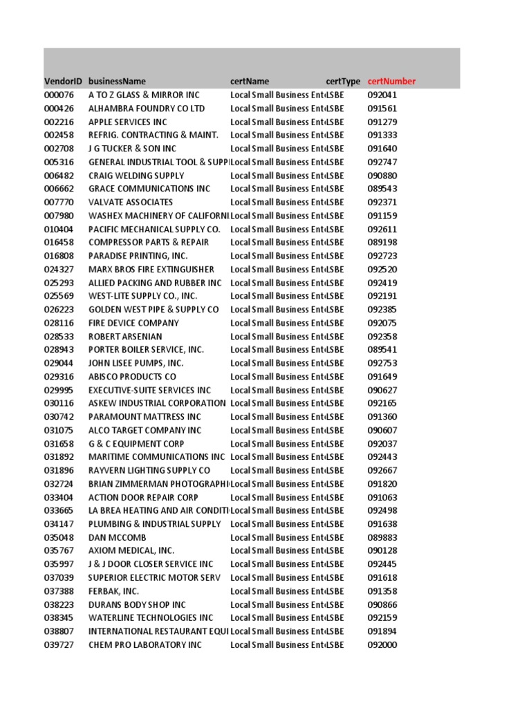 VENDOR INFORMATION FOR CERTIFICATIONS visual data 4